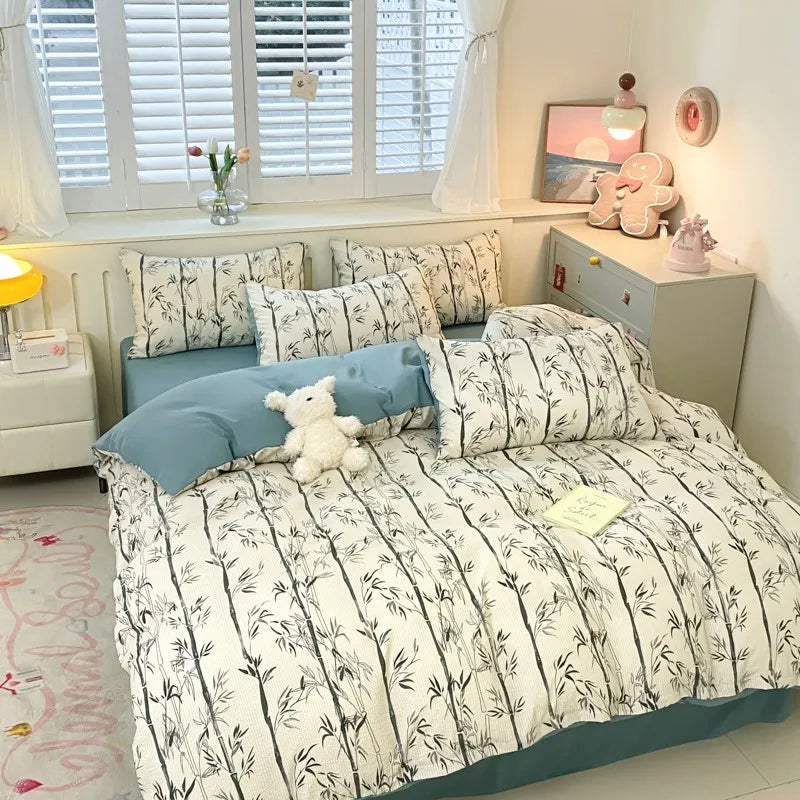 Estetický květinový povlak na přikrývku Twin Double Queen Ložní souprava Shabby Chic e povlak na polštář s prostěradlem s čerstvými květinami