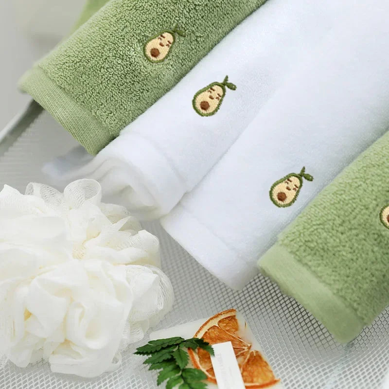 Women Bath Bathroom Embroidered Avocado Cotton Towel Face Towel Adult Soft Absorbent