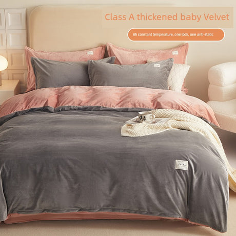 Winter Bed Milk Fiber Thickened Four-Piece Set