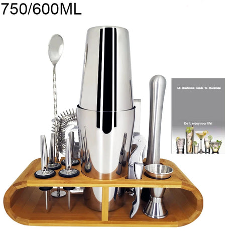 Gold Boston Cocktail Shaker Set with Bamboo Stand cocktail bar accessories Julia M Home & Kitchen S 750 600ml Stand  