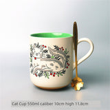 Vintage Floral Hand-Painted Ceramic Cup with Spoon - 401-500mL Capacity