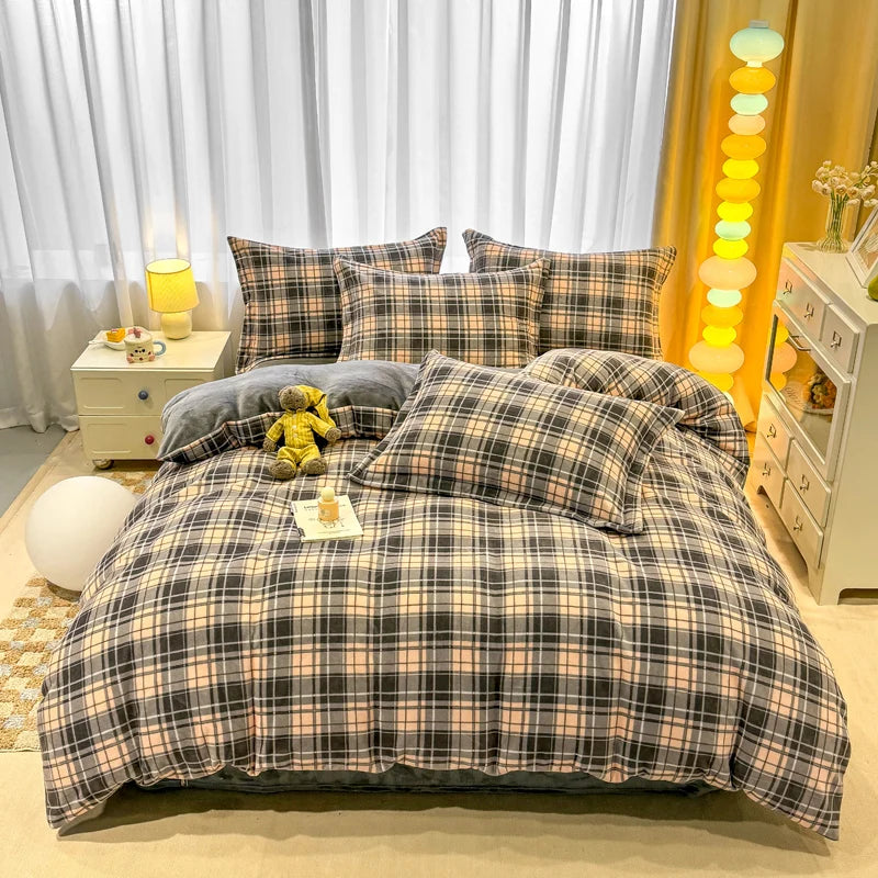 Milk Velvet Plaid Duvet Cover Set - Winter Comfort for Boys & Girls - Julia M LifeStyles