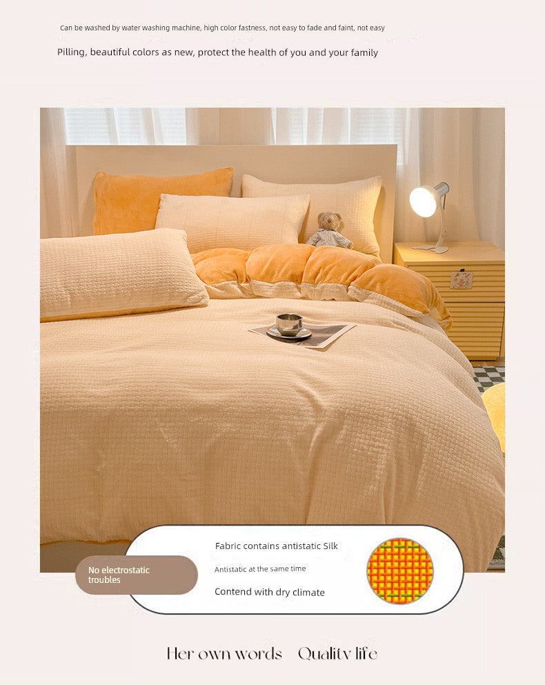 Winter Bed Milk Fiber Thickened Four-Piece Set