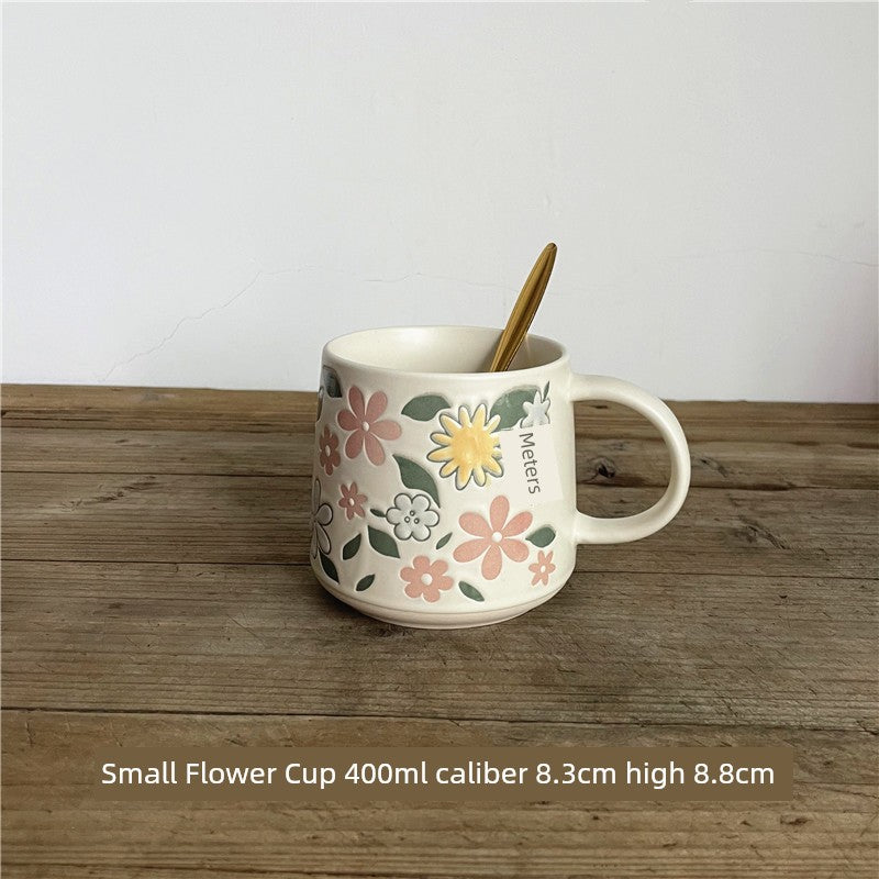 Vintage Floral Hand-Painted Ceramic Cup with Spoon - 401-500mL Capacity - Julia M LifeStyles