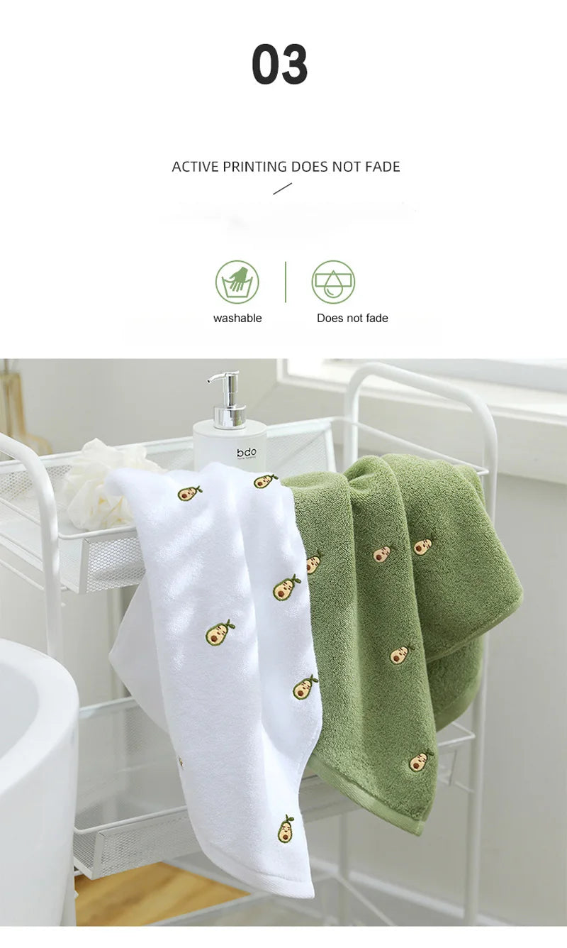 Women Bath Bathroom Embroidered Avocado Cotton Towel Face Towel Adult Soft Absorbent