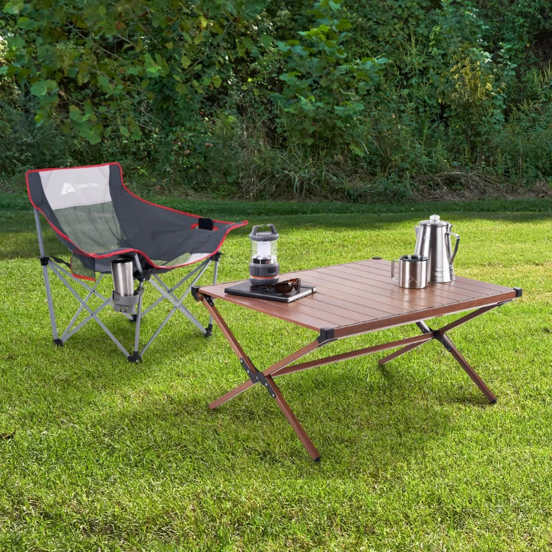 Dark Brown Mahogany Roll-Top Folding Camping Table Roll-Top Camping Table Julia M Home & Kitchen   