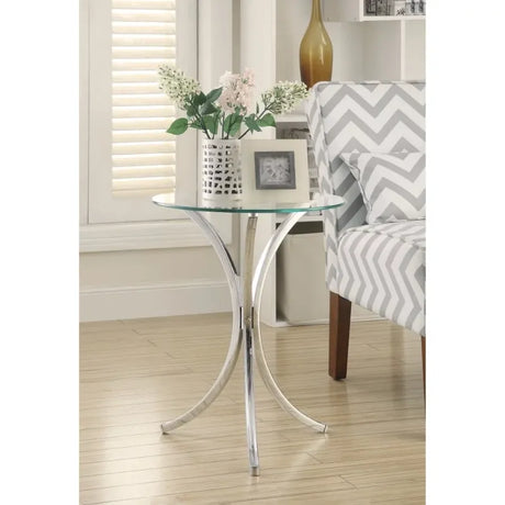 Modish Metal Accent Table with Clear Glass Top - Modern Silver Side Table accent table Julia M LifeStyles United States  