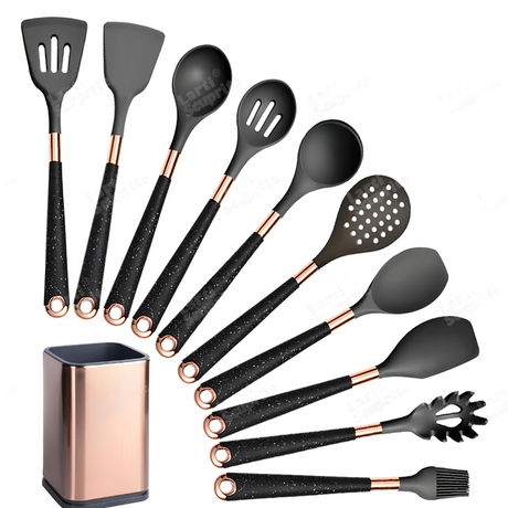 Silicone Kitchen Utensils Set - Heat Resistant, Non-stick, Rose Gold Plated Handles kitchen tools & utensils Julia M Home & Kitchen B010-1  