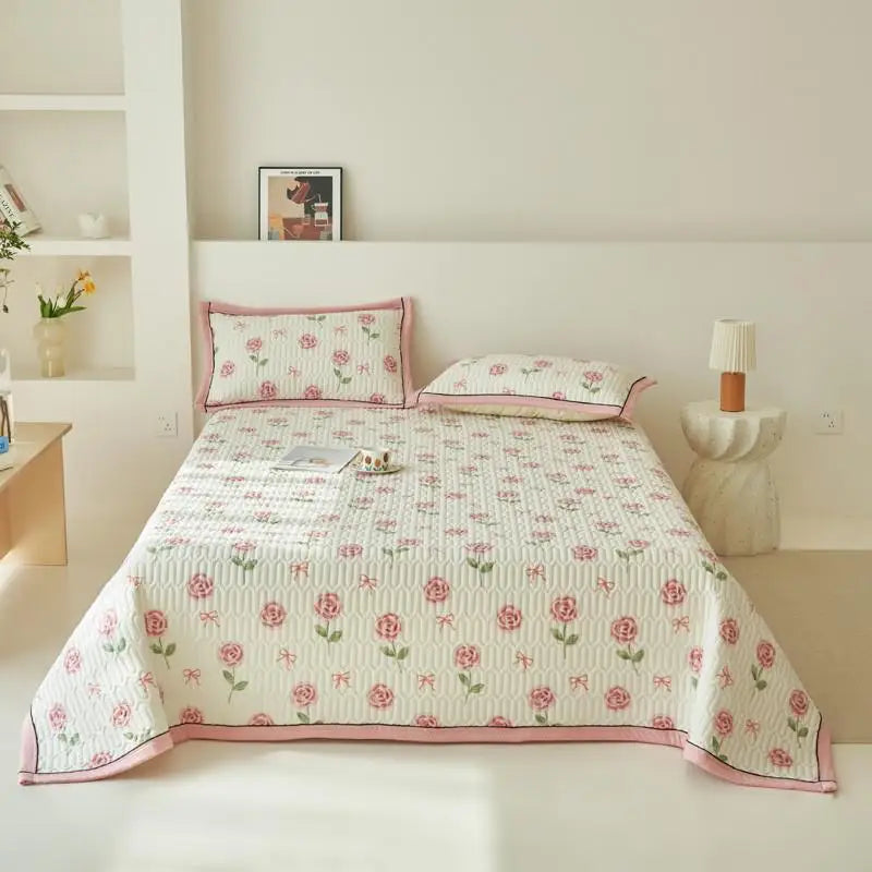 Beige Floral Reversible Quilt Set - 3 Pieces, Twin/Queen Size - Julia M LifeStyles