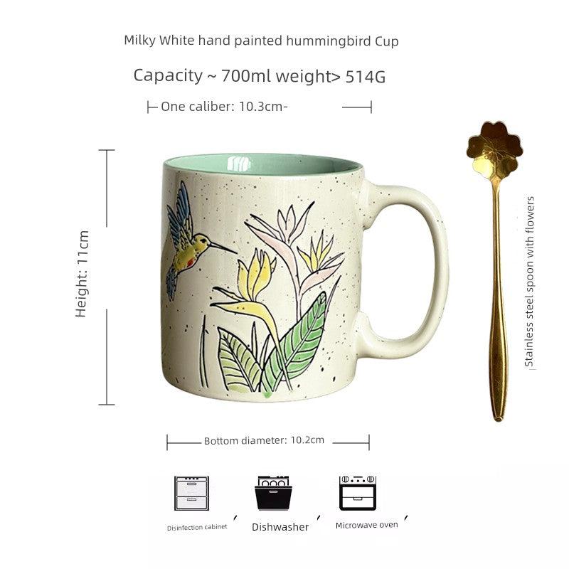 Vintage Floral Hand-Painted Ceramic Cup with Spoon - 401-500mL Capacity - Julia M LifeStyles