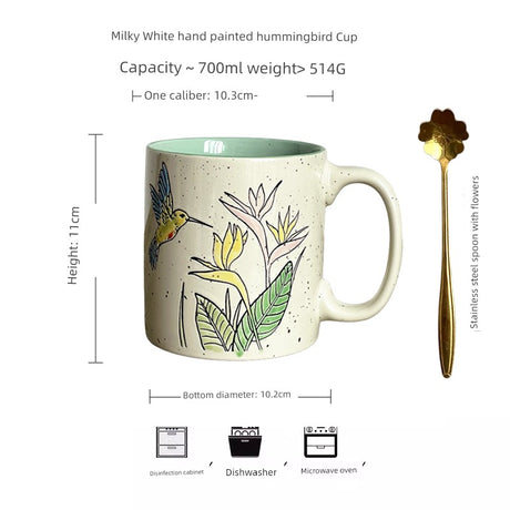 Vintage Floral Hand-Painted Ceramic Cup with Spoon - 401-500mL Capacity - Julia M LifeStyles