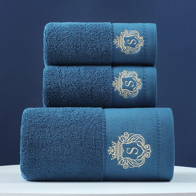 Luxury Cotton Towel Set - 2 Hand & Face Towels, 1 Big Bath Towel bath towel set Julia M Home & Kitchen S blue 3pcs set 