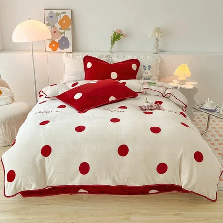Polka Dot and Heart Winter Bedding Set Quilts and Blankets Julia M Home & Kitchen 1 AU Single size 3 pcs 