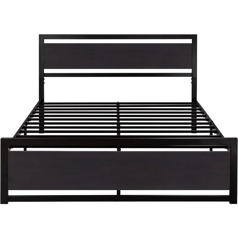 Full Size Bed Frame with Modern Wooden Headboard & Metal Platform Frame Metal platform bed with headboard Julia M Home & Kitchen   