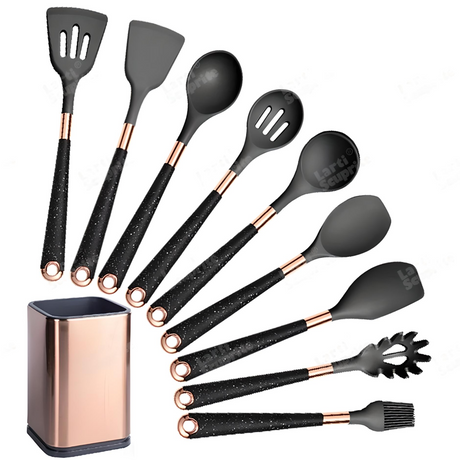 Silicone Kitchen Utensils Set - Heat Resistant, Non-stick, Rose Gold Plated Handles kitchen tools & utensils Julia M Home & Kitchen B09-1  