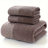 Luxury Cotton Towel Set - 2 Hand & Face Towels, 1 Big Bath Towel bath towel set Julia M Home & Kitchen Dot dark brown 3pcs set 