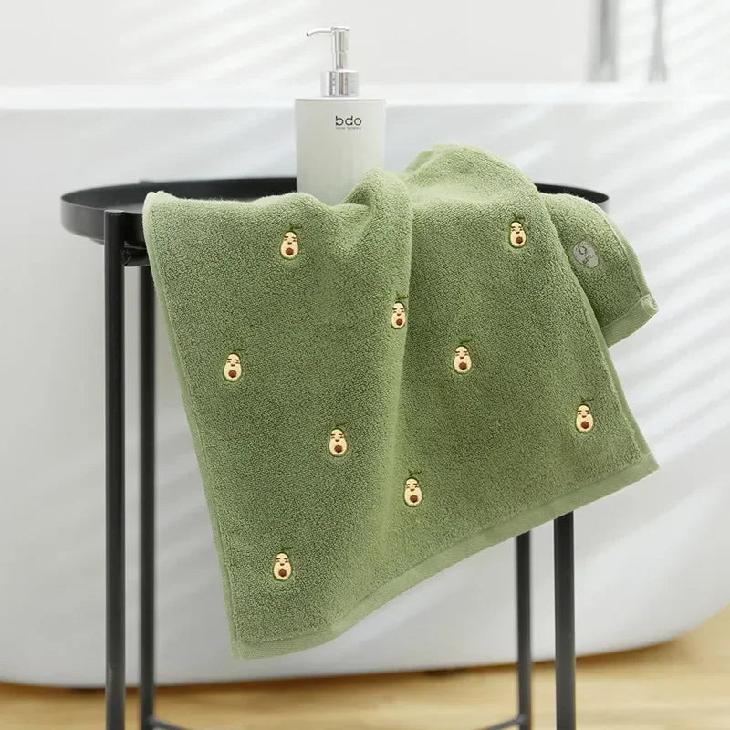 Women Bath Bathroom Embroidered Avocado Cotton Towel Face Towel Adult Soft Absorbent