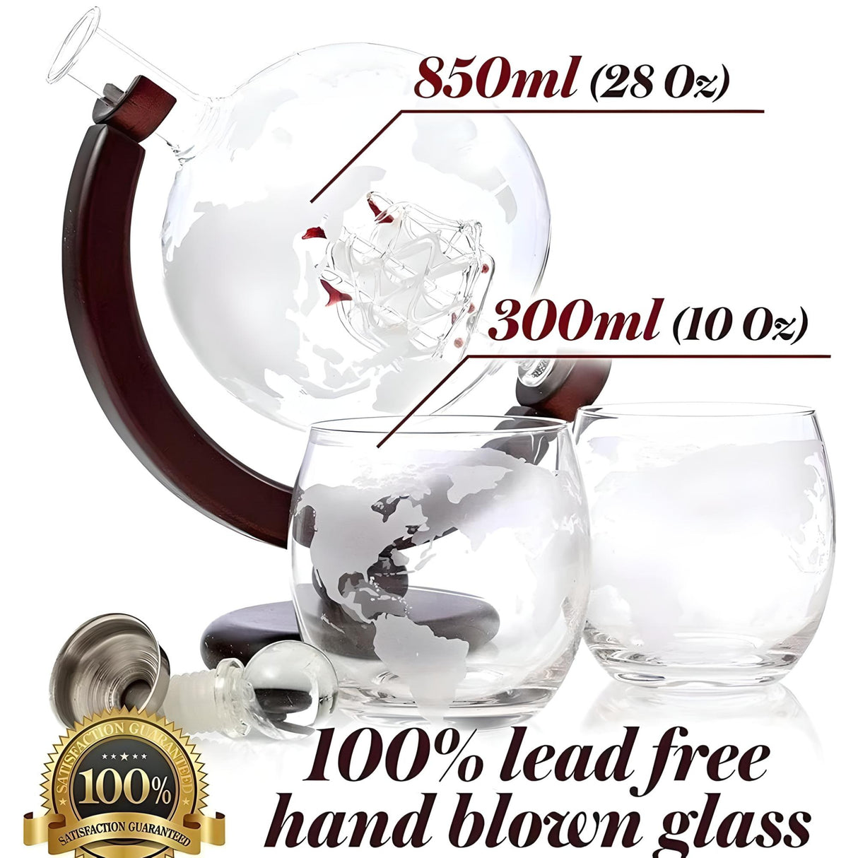 "Creative Glass Decanter Set: Whiskey & Wine Globe Ornaments" Creative glass decanter 4-cup set Whiskey glass bottle Wine dispenser Julia M LifeStyles   