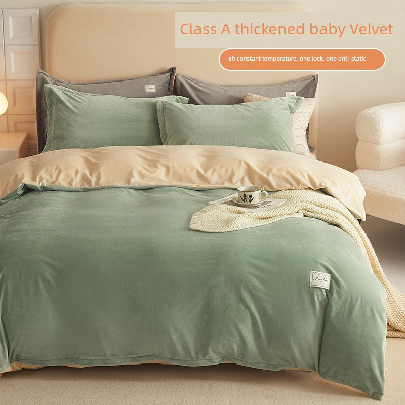 Winter Bed Milk Fiber Thickened Four-Piece Set