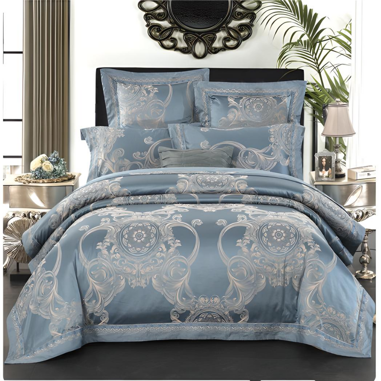 Regal Silk Elegance Jacquard Bedding Set 2 Duvet covers Julia M Home & Kitchen Color 9 Fitted sheet style Queen 4Pcs