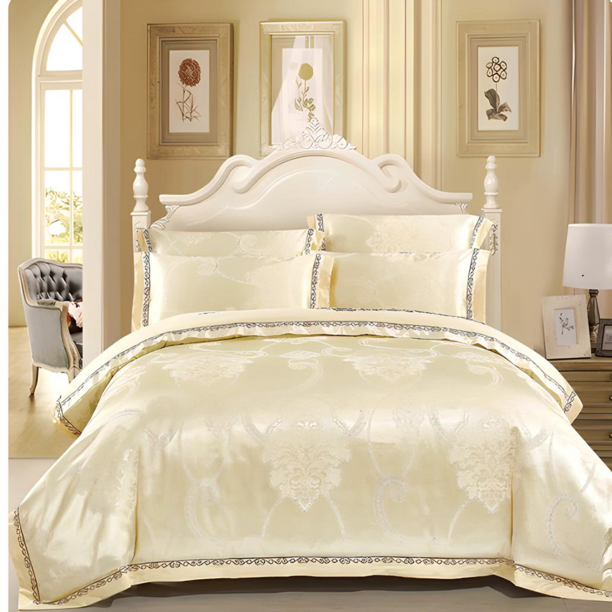 Regal Silk Elegance Jacquard Bedding Set 2 Duvet covers Julia M Home & Kitchen Color 8 Fitted sheet style Queen 4Pcs
