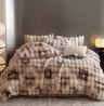 Gradient Blue Grey Faux Rabbit Fur Velvet Bedding Set winter duvet cover set Julia M Home & Kitchen 4 Queen Size 4pcs Flat Bed Sheet