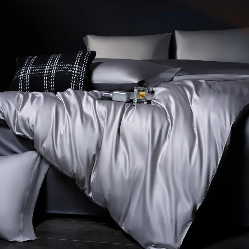 Luxury 100% Egyptian Cotton Reversible Duvet Cover Set in Silver & Purple