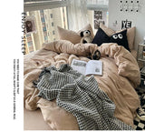 Ins washed cotton solid color four-piece suit can sleep naked in student dormitory 4 three-piece quilt cover - Julia M LifeStyles