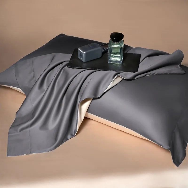 Luxury 100% Egyptian Cotton Reversible Duvet Cover Set in Silver & Purple