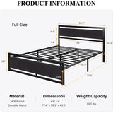 Full Size Bed Frame with Modern Wooden Headboard & Metal Platform Frame Metal platform bed with headboard Julia M Home & Kitchen   