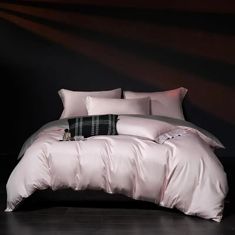 Luxury 100% Egyptian Cotton Reversible Duvet Cover Set in Silver & Purple - Julia M LifeStyles