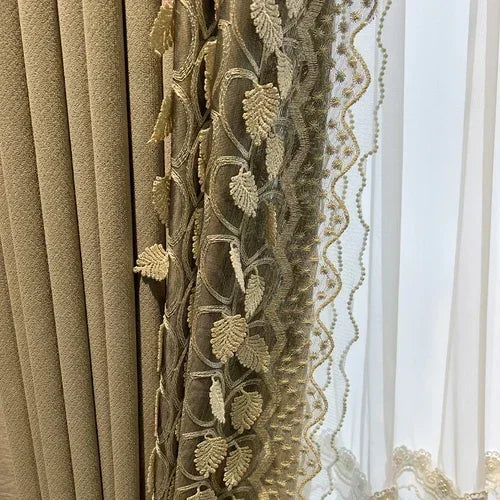 Chenille Embroidered Curtain Luxury Minimalist chenille embroidered curtain Julia M Home & Kitchen B-1pcs W200cm H200cm Pull pleated