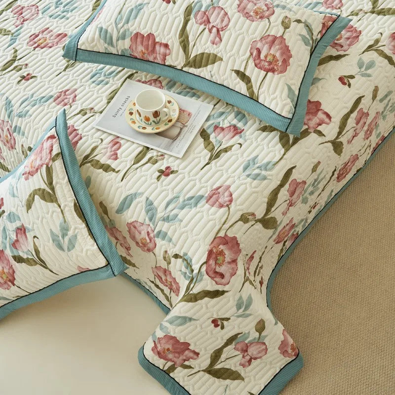 Beige Floral Reversible Quilt Set - 3 Pieces, Twin/Queen Size