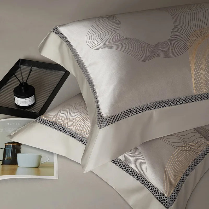 Silk - Like Satin 7 - Piece Duvet Cover Set with Double Stitching & Pillowcases - Julia M LifeStyles