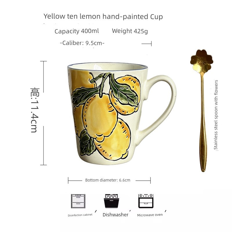 Vintage Floral Hand-Painted Ceramic Cup with Spoon - 401-500mL Capacity - Julia M LifeStyles