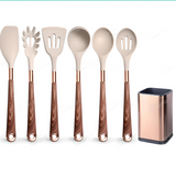 Silicone Kitchen Utensils Set - Heat Resistant, Non-stick, Rose Gold Plated Handles kitchen tools & utensils Julia M Home & Kitchen K06-1  