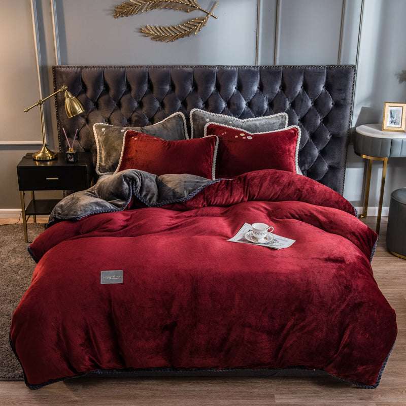Velvet Milk Solid Color Quilt Cover Quilts and Blankets Julia M Home & Kitchen Wine Red 150x200cm 
