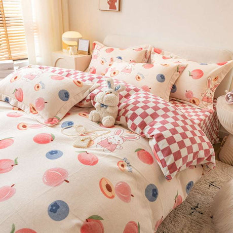 Thickened Winter Milk Velvet Bedding Set Velvet duvet cover Julia M Home & Kitchen Peach Rabbit 1.2m flat sheet 