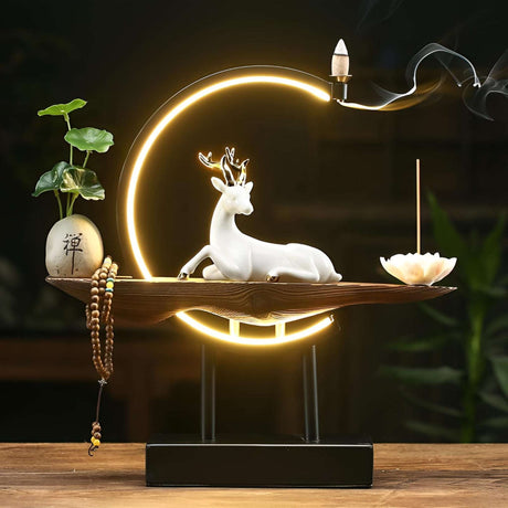 White Porcelain Deer USB Plug-In Light Ring Light Ring White Porcelain Deer Julia M Home & Kitchen   