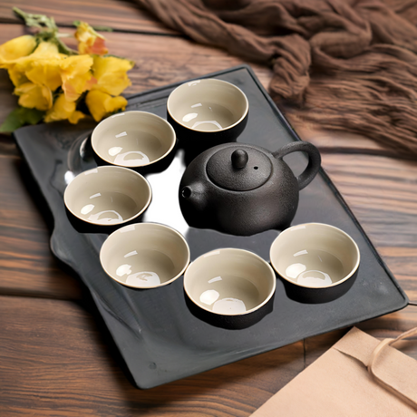 Zen Style Black Pottery Nine-Piece Tea Set 🖤 Pottery Tea Pot Set Julia M LifeStyles   