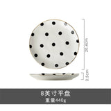 Accessible Luxury Black and White Retro Polka Dot Ceramic Rice Soup Bowl Creative Trending Gold Rim Steak Western Food Rectangular Flat Plate - Julia M LifeStyles