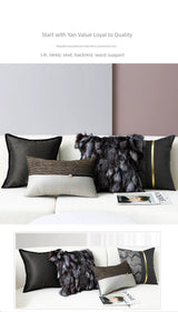 Accessible Luxury Wind Black Pillow Model Room Jacquard Fox Fur Pillow Cover Bed & Breakfast Living Room Sofa Cushion Cover Removable and Washable - Julia M LifeStyles