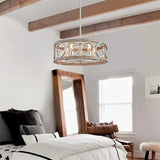 American Industrial Circular Chandelier with Retro Iron Art and Wood Grain - Julia M LifeStyles