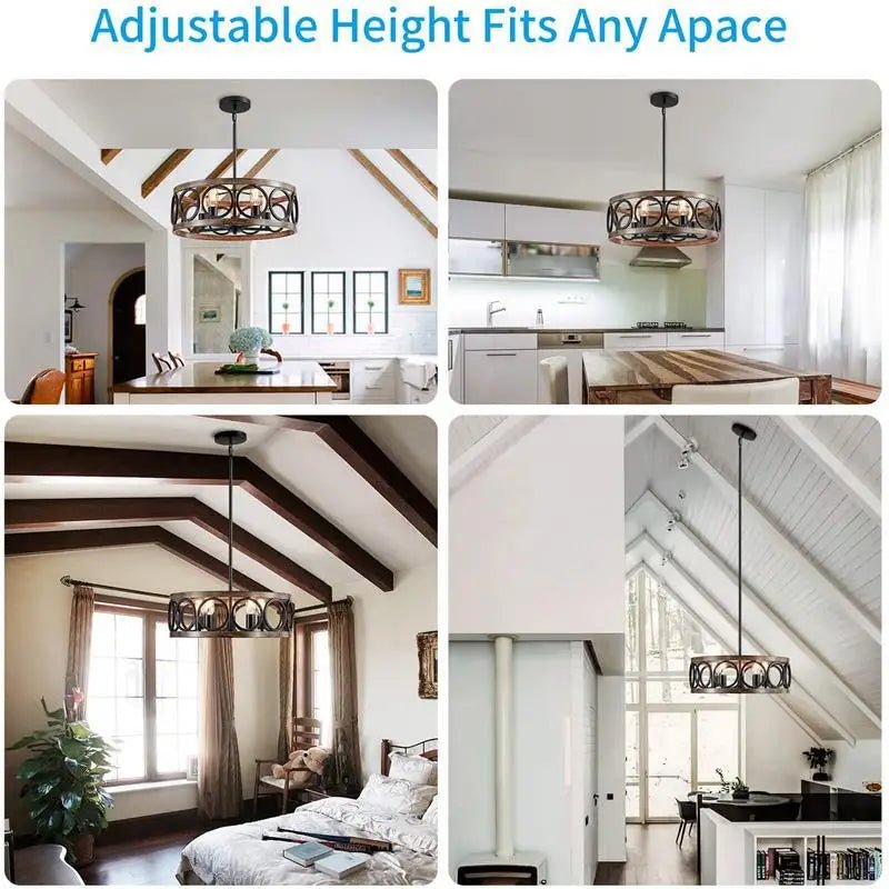 American Industrial Circular Chandelier Farmhouse Retro Iron Art Wood Grain For Restaurant Home Bedroom Ceiling Light Home Decor - Julia M LifeStyles