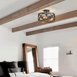 American Industrial Circular Chandelier with Retro Iron Art and Wood Grain - Julia M LifeStyles