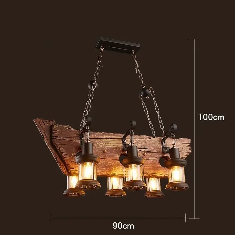 American Retro Industrial Style Chandelier Glass Solid Wood Iron Restaurant Bar Coffee Shop Boat Wood Decoration Pendent Lamp - Julia M LifeStyles