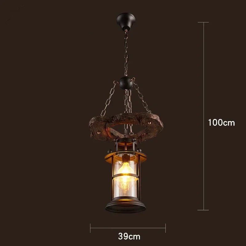 American Retro Industrial Style Chandelier Glass Solid Wood Iron Restaurant Bar Coffee Shop Boat Wood Decoration Pendent Lamp - Julia M LifeStyles