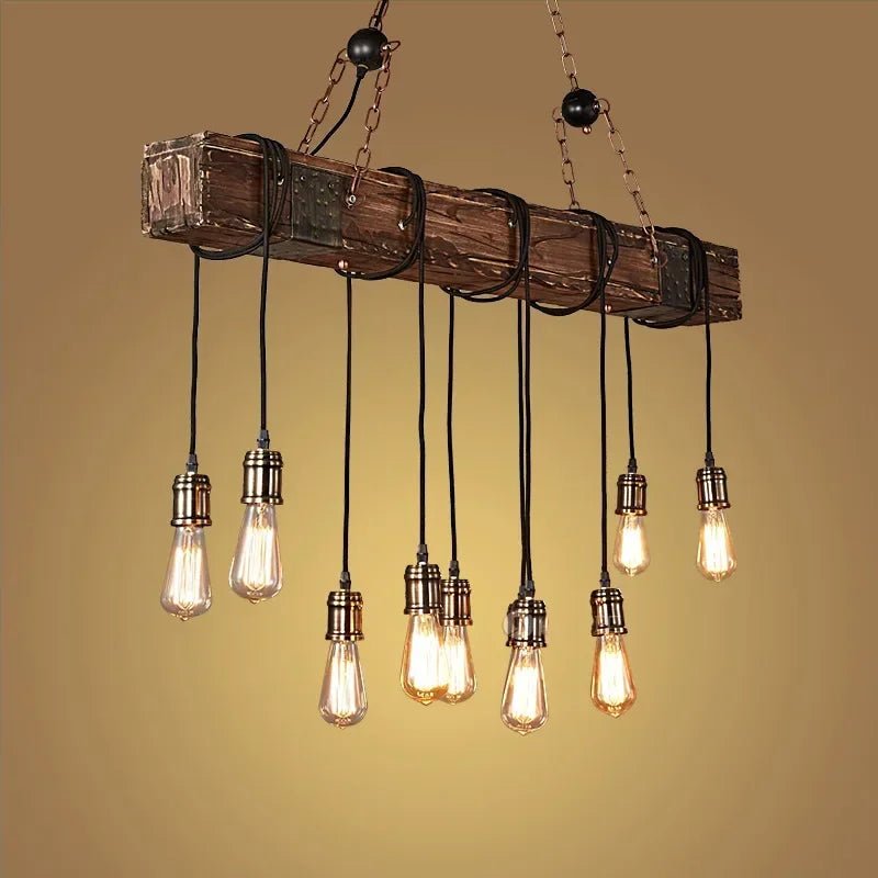 American Retro Industrial Style Chandelier Glass Solid Wood Iron Restaurant Bar Coffee Shop Boat Wood Decoration Pendent Lamp - Julia M LifeStyles