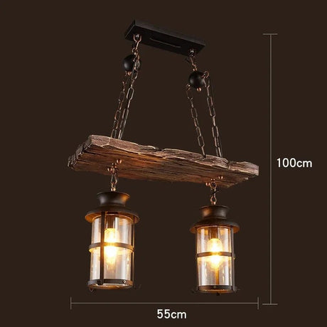 American Retro Industrial Style Chandelier Glass Solid Wood Iron Restaurant Bar Coffee Shop Boat Wood Decoration Pendent Lamp - Julia M LifeStyles