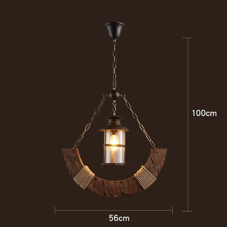 American Retro Industrial Style Chandelier Glass Solid Wood Iron Restaurant Bar Coffee Shop Boat Wood Decoration Pendent Lamp - Julia M LifeStyles